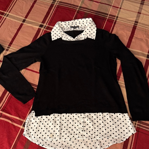 Adrianna Papell Black and White Polka Dot Blouse - Picture 1 of 5
